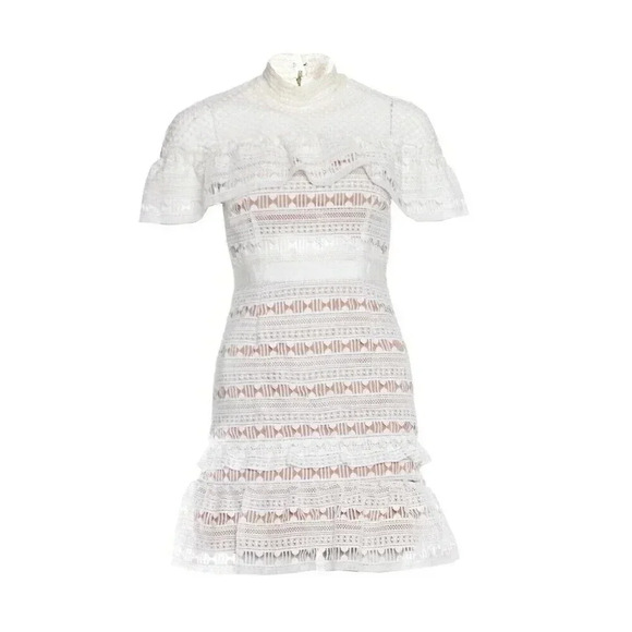 Self-Portrait Yoke Frill Mini White Dress Size 4 - Picture 7 of 16